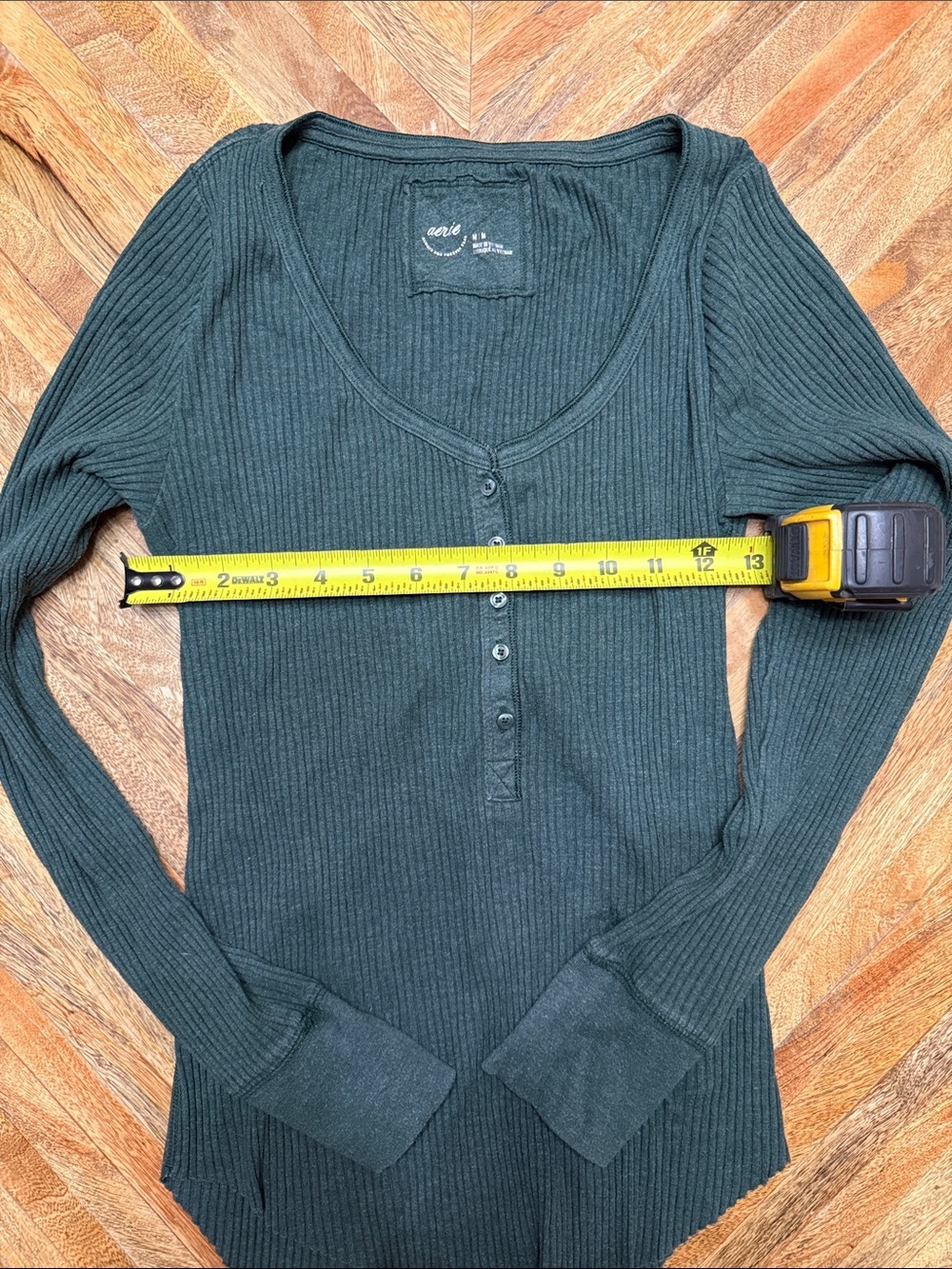 aerie Ribbed Henley Long Sleeve Top - Forest Green Women’s Size M - Picture 4 of 7